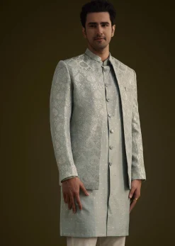 Grey Silk Jodhpuri Suit Featuring Foil Print