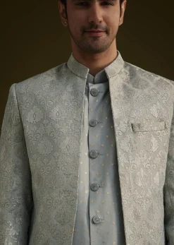 Grey Silk Jodhpuri Suit Featuring Foil Print