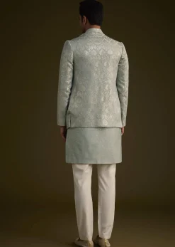Grey Silk Jodhpuri Suit Featuring Foil Print