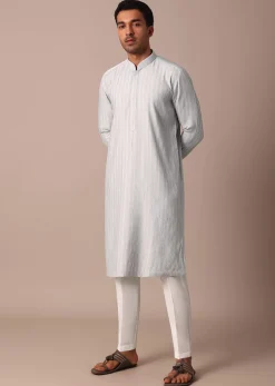 Grey Silk Kurta Set With Resham Thread Work
