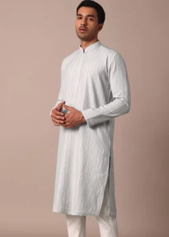 Grey Silk Kurta Set With Resham Thread Work