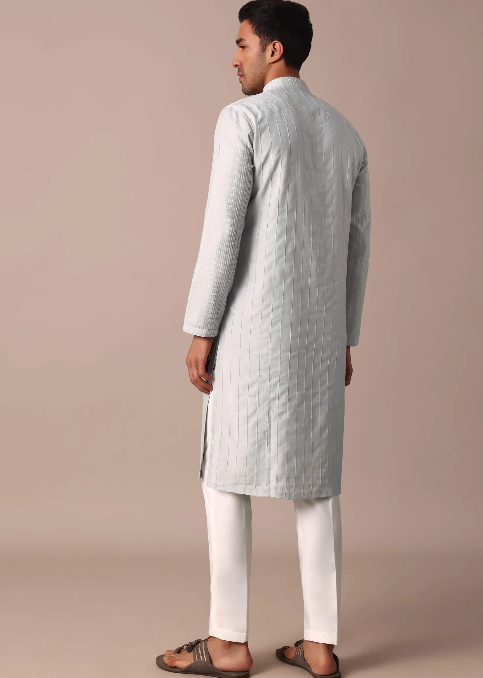 Grey Silk Kurta Set With Resham Thread Work