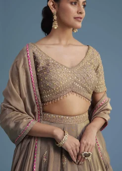 Grey Silk Lehenga Set With Gold Gotta Work