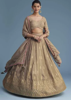 Grey Silk Lehenga Set With Gold Gotta Work