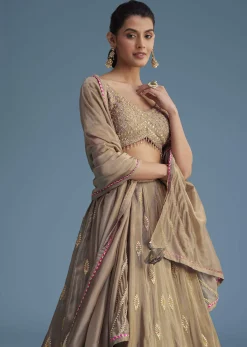 Grey Silk Lehenga Set With Gold Gotta Work