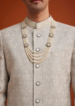 Grey Silk Sherwani With Embroidery And Beads Work