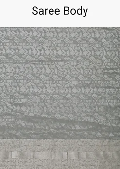 Grey South Silk Saree With Abstract Zari Border And Unstitched Blouse Fabric