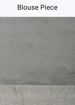Grey South Silk Saree With Abstract Zari Border And Unstitched Blouse Fabric