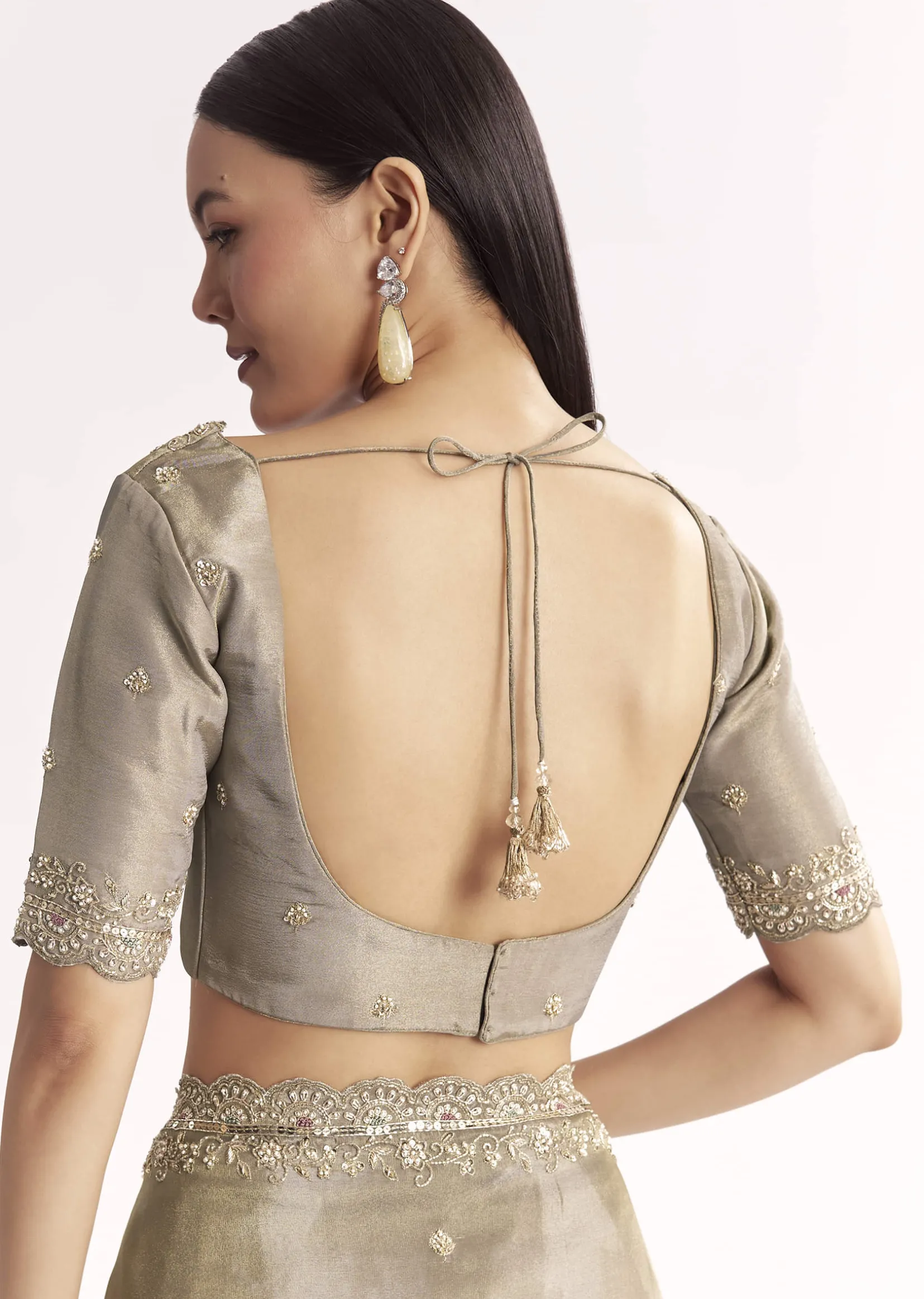 Grey Tissue Saree With Cutdana Sequins Beads And Resham Embroidery