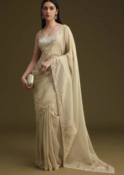 Grey Tissue Saree With Sequins And Cutdana Work