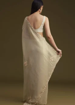Grey Tissue Saree With Sequins And Cutdana Work