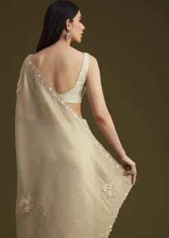 Grey Tissue Saree With Sequins And Cutdana Work