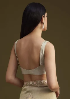 Grey Tissue Saree With Sequins And Cutdana Work