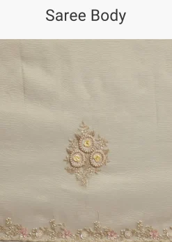 Grey Tissue Saree With Sequins And Cutdana Work