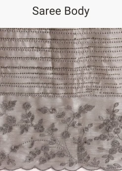 Grey Tissue Saree With Thread And Stone Embroidery And Unstitched Blouse
