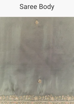 Greyish Blue Tissue Saree With French Knot Resham Embroidery
