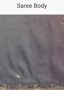 Greyish Purple Ombre Tissue Saree With Scallop Border