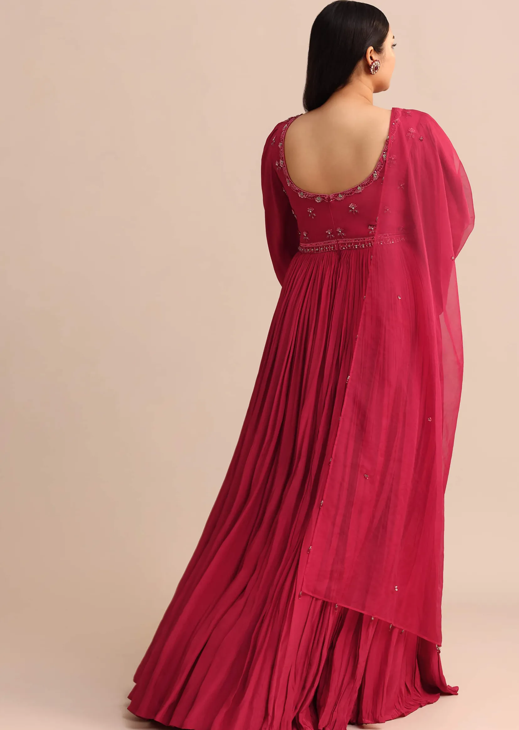 Hand Embroidery Red Anarkali Suit With Organza Dupatta