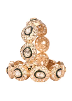 Handcrafted Rose Gold And Green Bangles In Kundan Polki