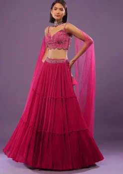 Hot Pink Lehenga Set In Viscose Georgette