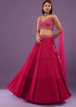 Hot Pink Lehenga Set In Viscose Georgette