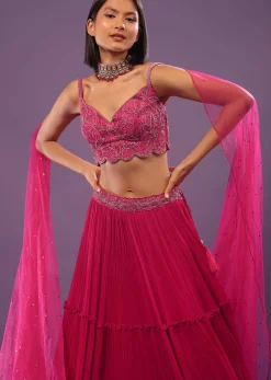 Hot Pink Lehenga Set In Viscose Georgette