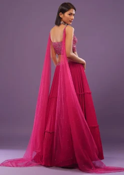 Hot Pink Lehenga Set In Viscose Georgette