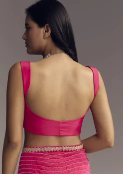 Hot Pink Organza Saree With Stone And Cut Dana Work