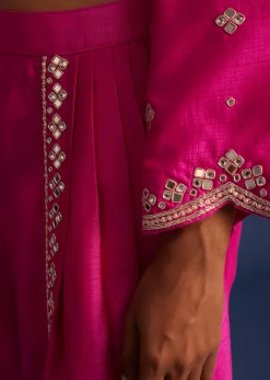Hot Pink Silk Embroidered Kurta Dhoti Set