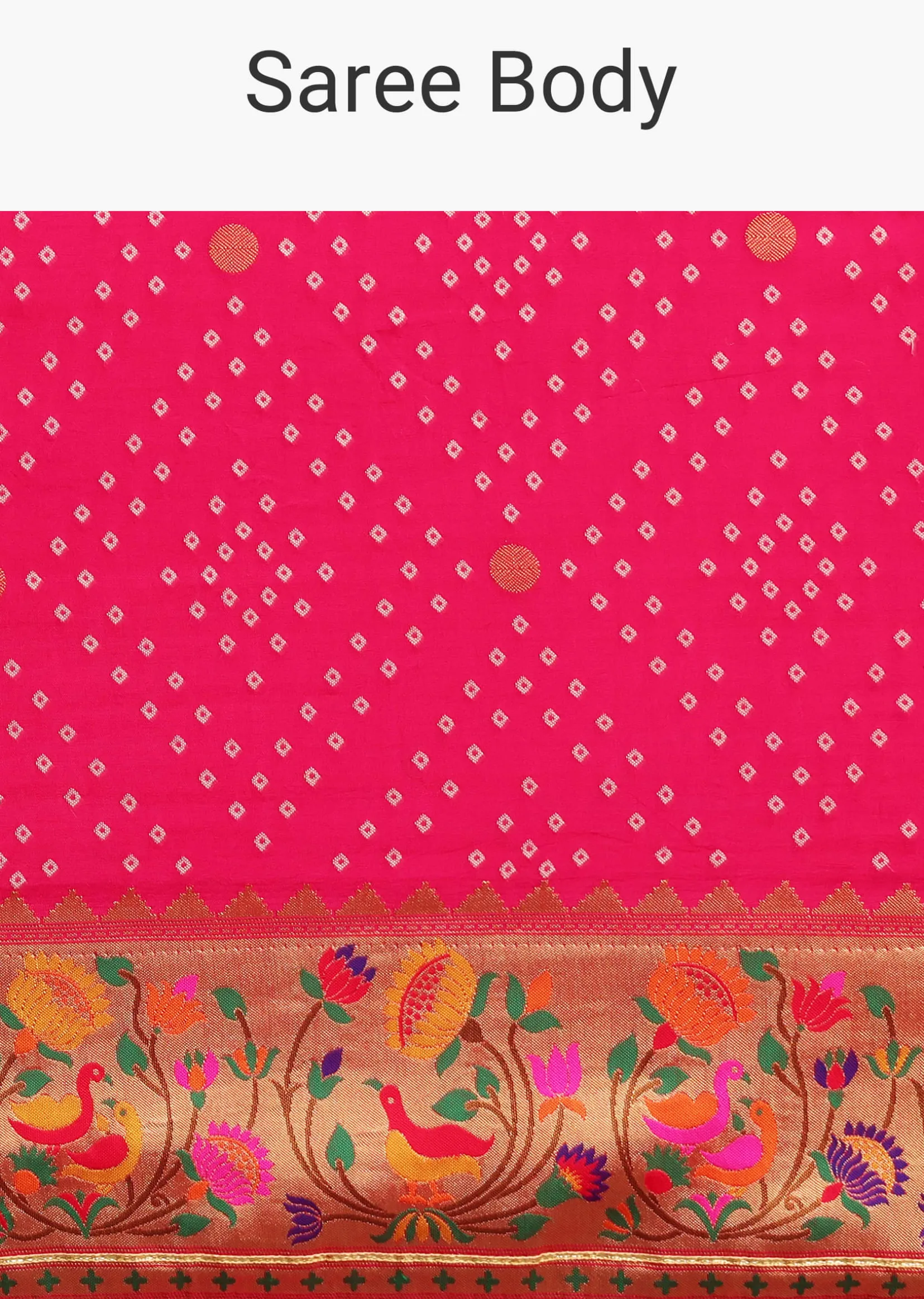 Hot Pink Woven Bandhani Silk Saree With Paithani Border Pallu And Unstitched Blouse