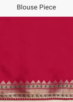 Hot Pink Woven Bandhani Silk Saree With Paithani Border Pallu And Unstitched Blouse