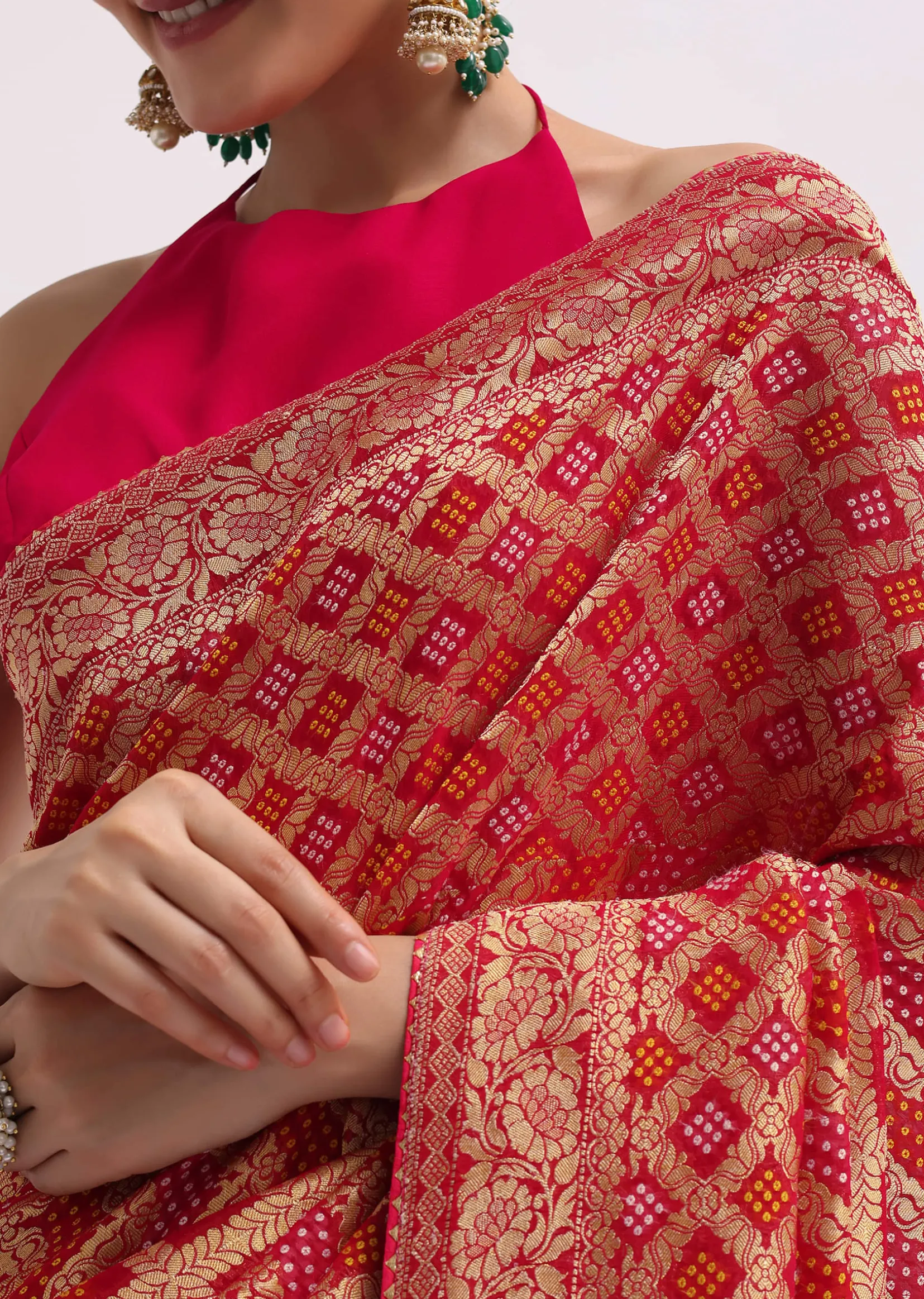 Hot Pink Woven Khadi Georgette Saree With Unstitched Blouse