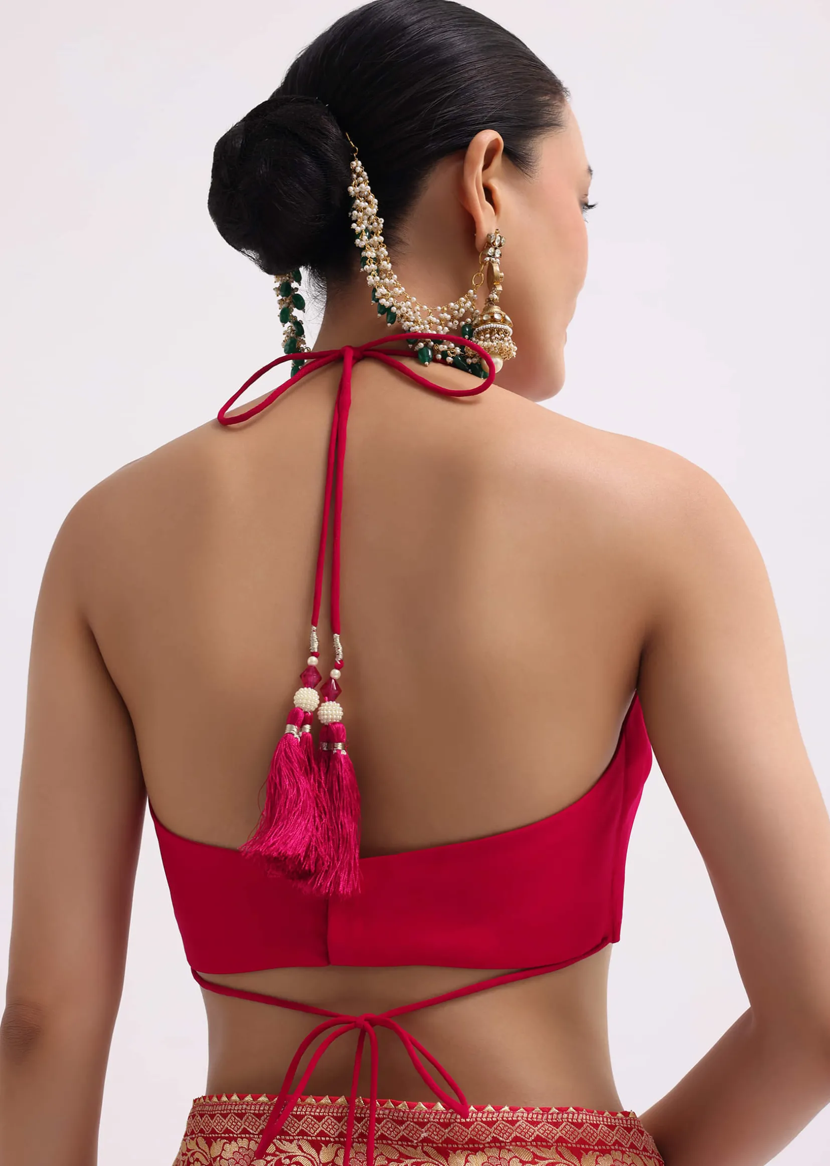 Hot Pink Woven Khadi Georgette Saree With Unstitched Blouse