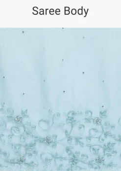 Ice Blue Embroidered Organza Saree With Unstitched Blouse