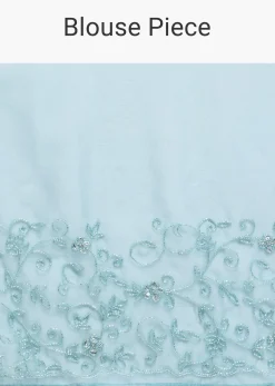 Ice Blue Embroidered Organza Saree With Unstitched Blouse