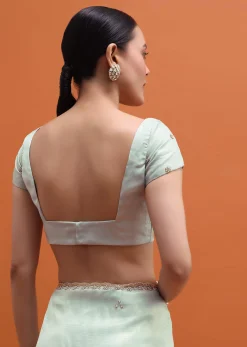 Ice Blue Embroidered Saree With Unstitched Blouse