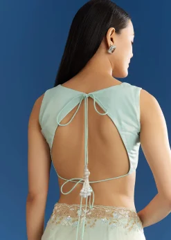 Ice Blue Organza Tissue Saree With Beaded Scallop Border