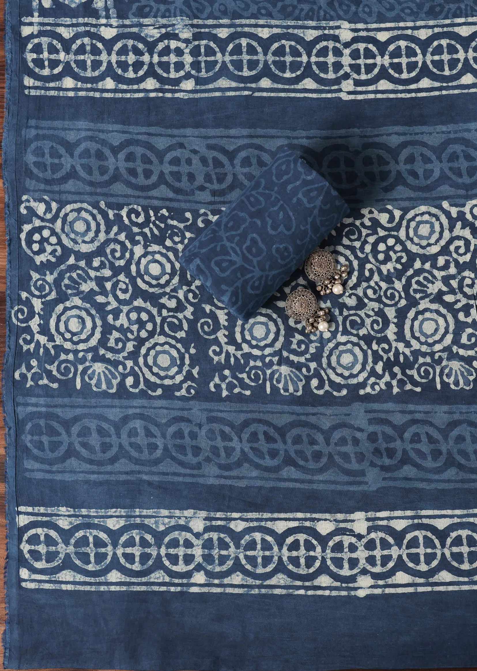 Indigo Blue Batik Hand Block Printed Dress Material