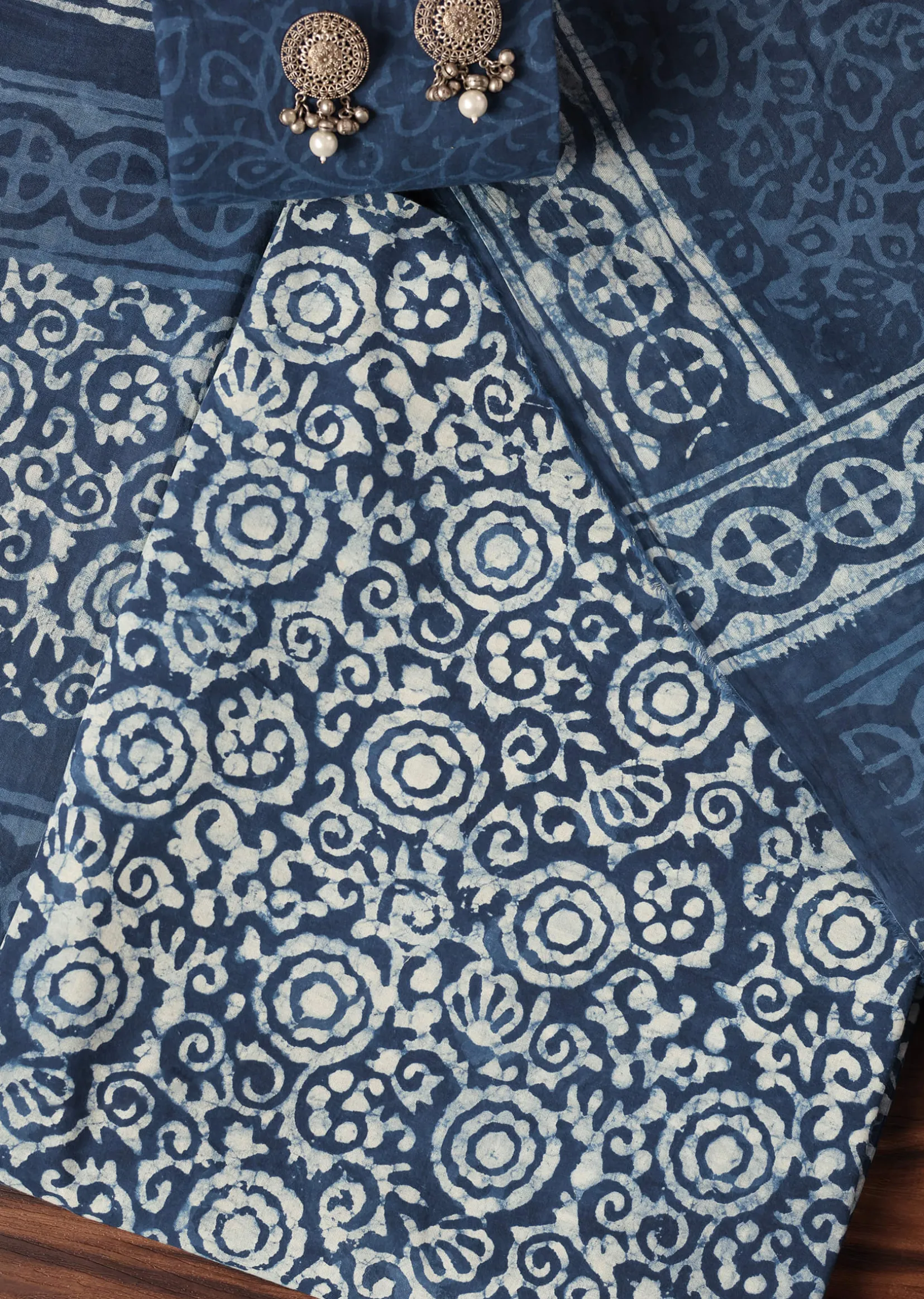 Indigo Blue Batik Hand Block Printed Dress Material