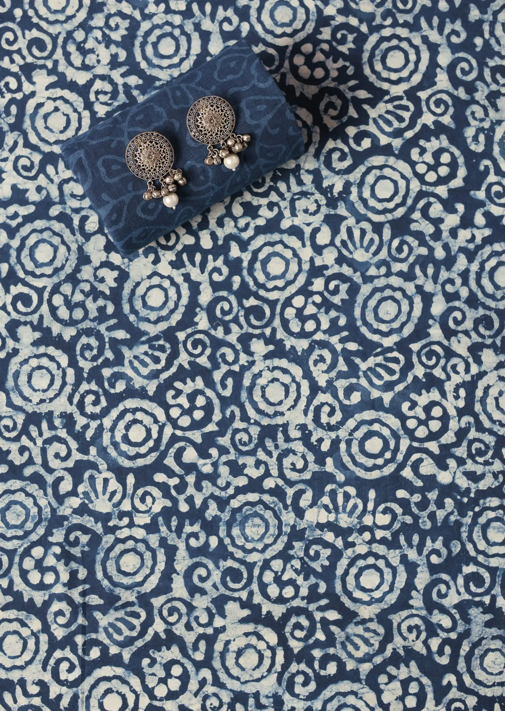 Indigo Blue Batik Hand Block Printed Dress Material