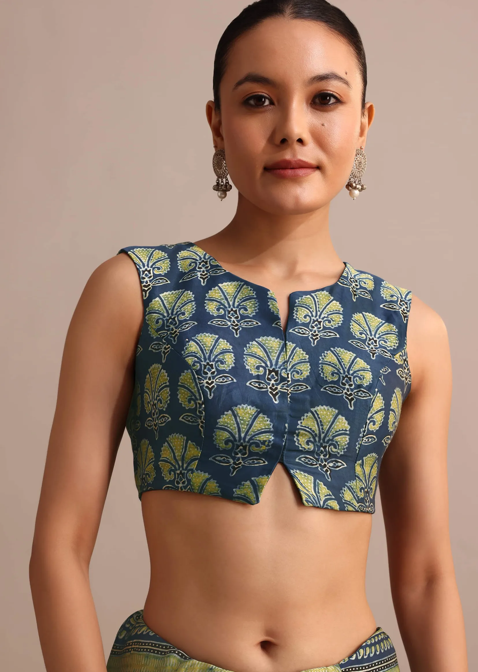 Indigo Modal Satin Saree In Ajrakh HandBlock Print