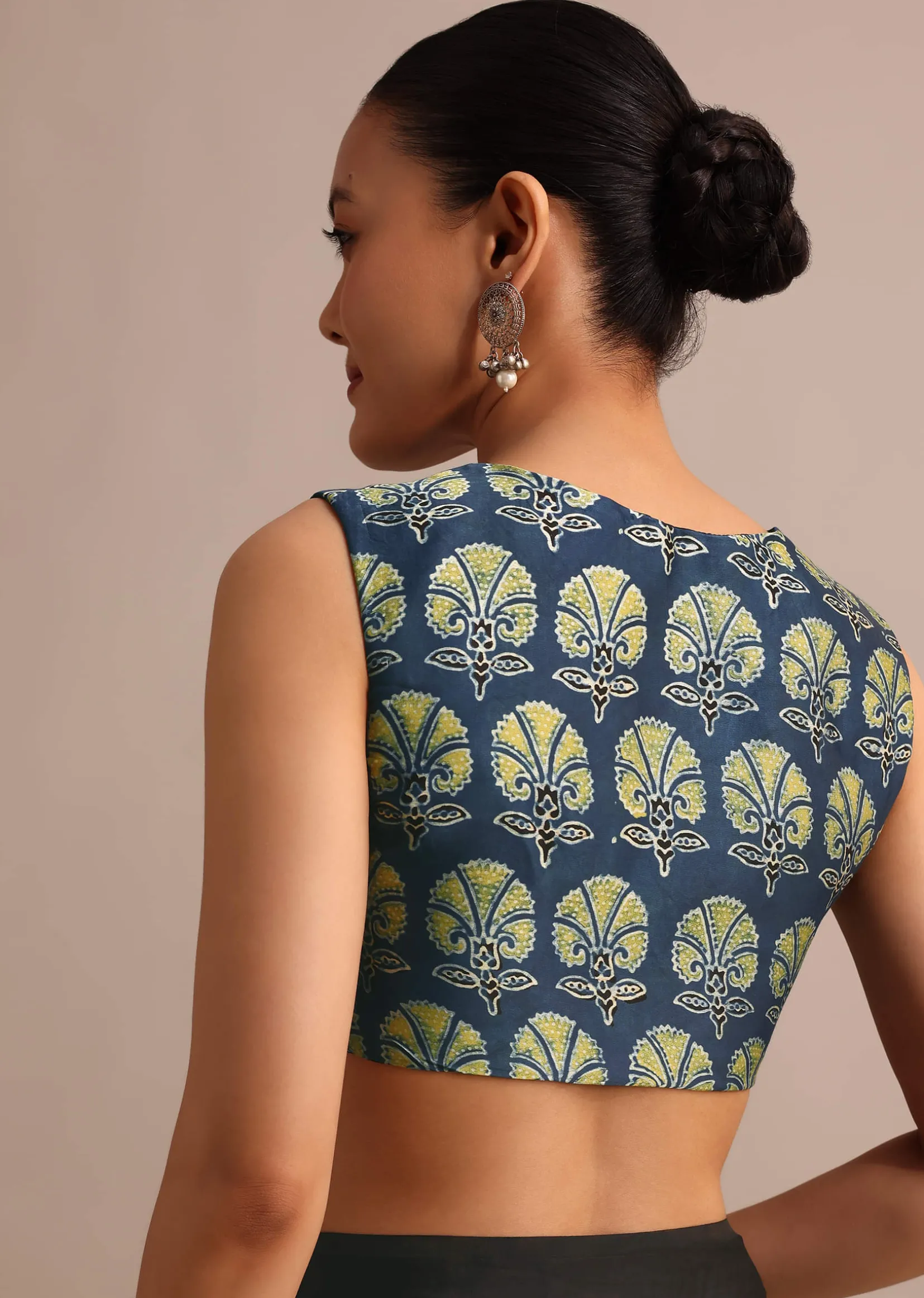 Indigo Modal Satin Saree In Ajrakh HandBlock Print