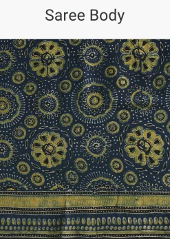 Indigo Modal Satin Saree In Ajrakh HandBlock Print