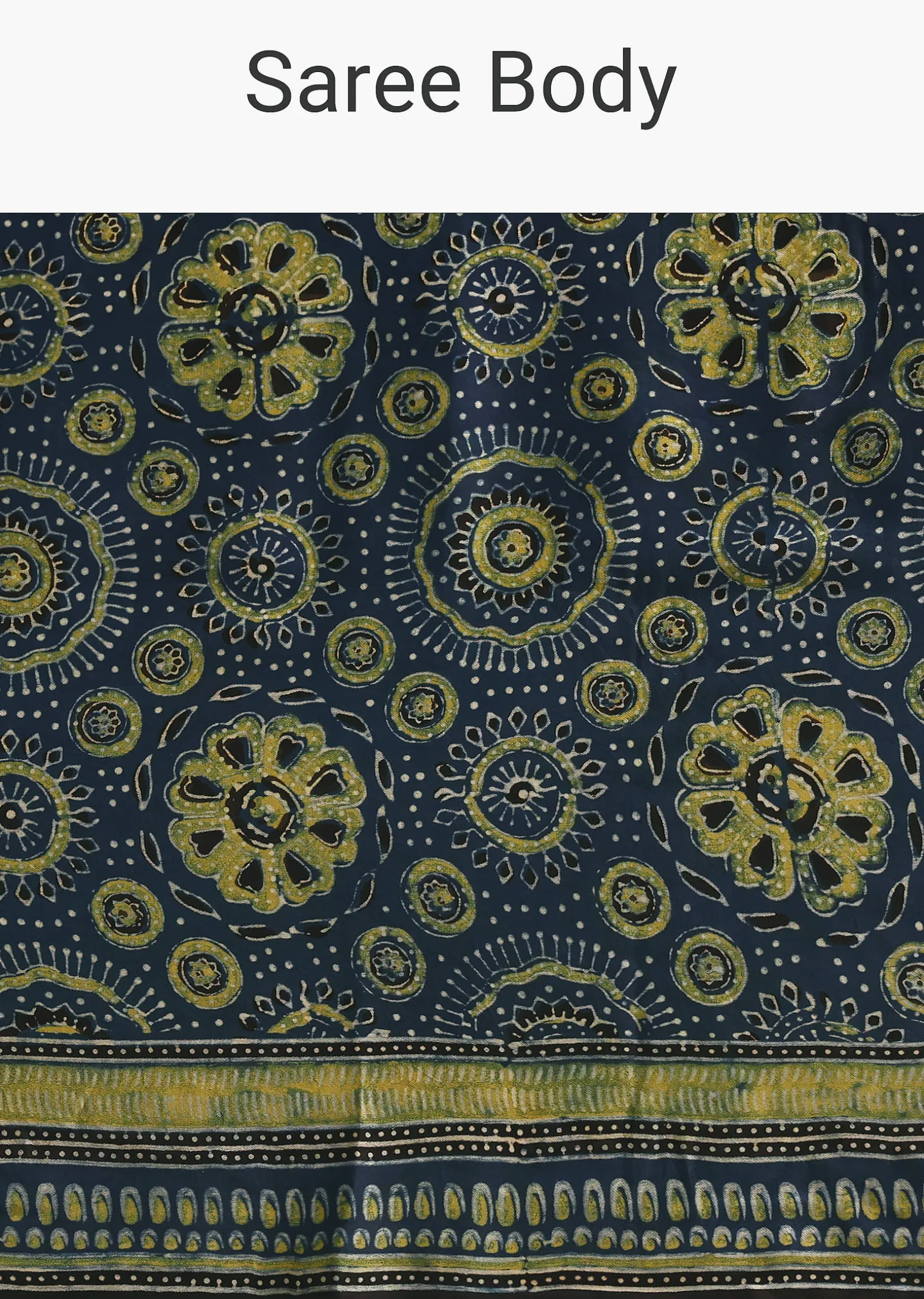 Indigo Modal Satin Saree In Ajrakh HandBlock Print