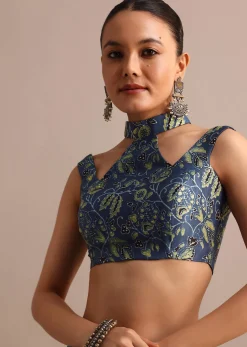 Indigo Satin Modal Ajrakh Handblock Printed Saree