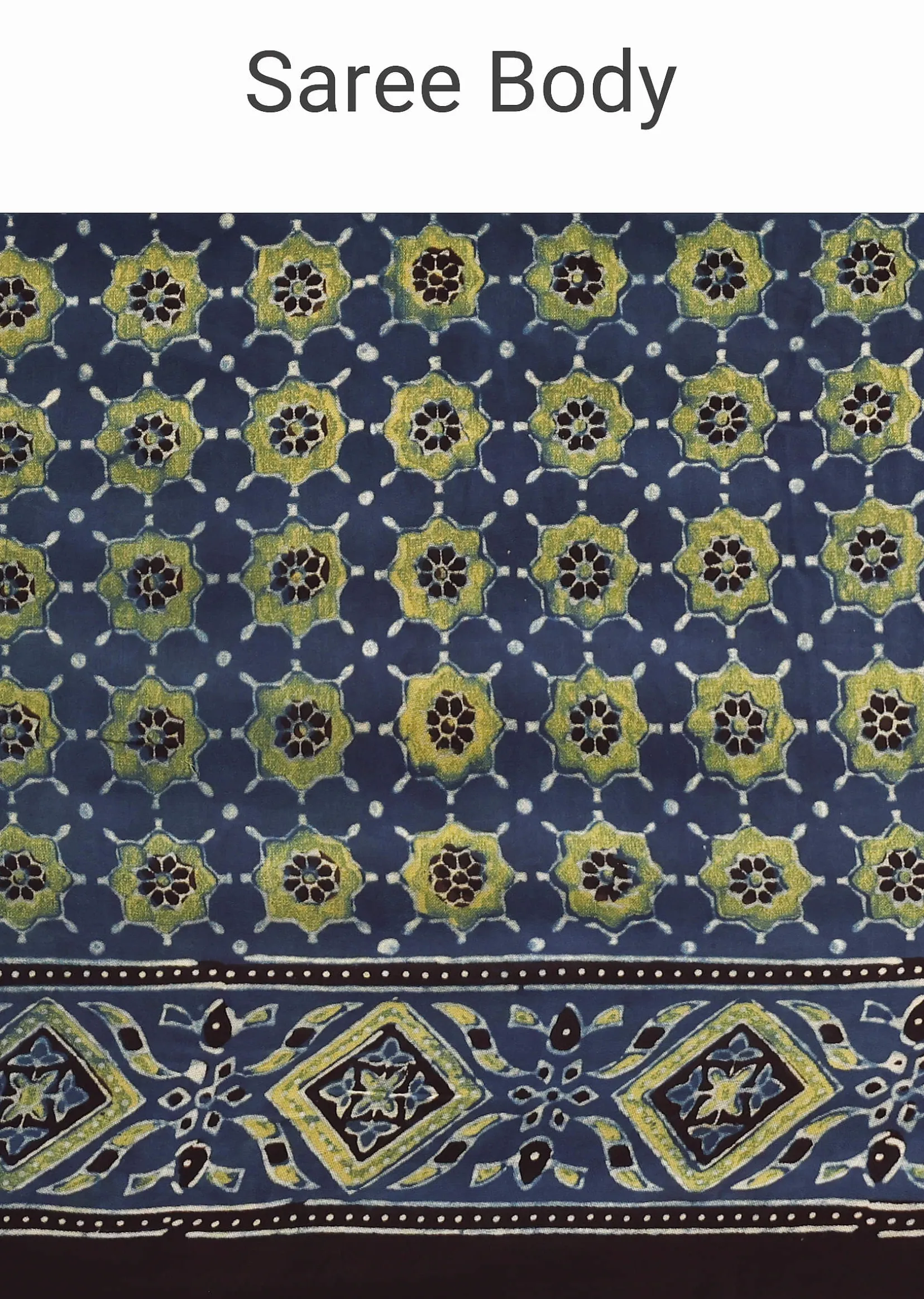 Indigo Satin Modal Ajrakh Handblock Printed Saree