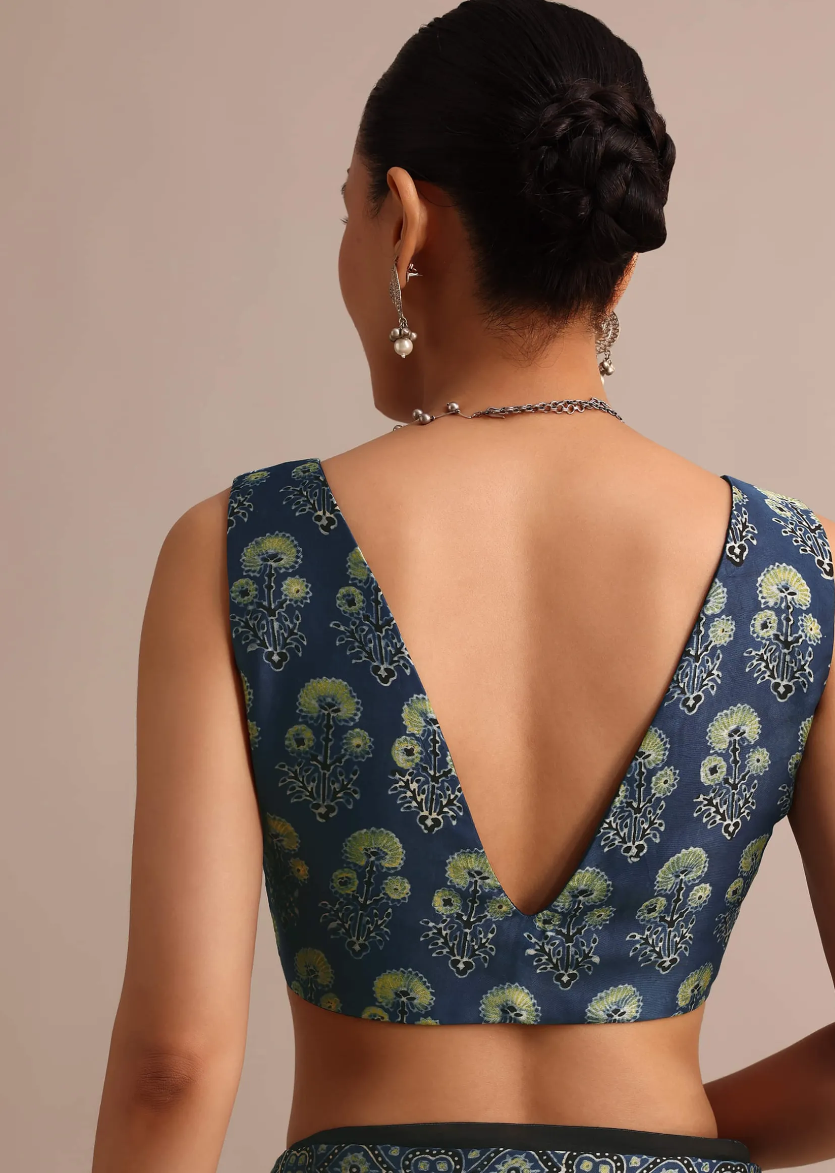Indigo Satin Modal Handblock Printed Ajrakh Saree