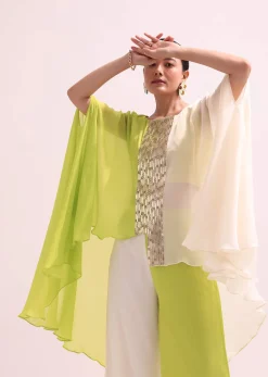 Ivory And Light Green Croptop And Palazzo Set