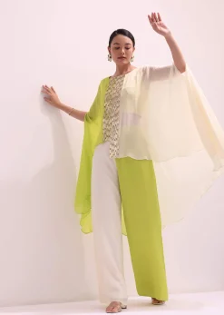 Ivory And Light Green Croptop And Palazzo Set