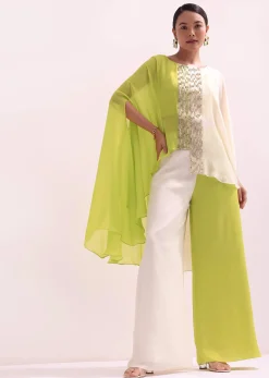 Ivory And Light Green Croptop And Palazzo Set